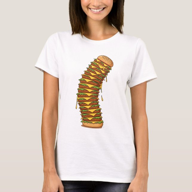Tower of Cheesy Madness – Exaggerated Cartoon T Shirt (Framsida)