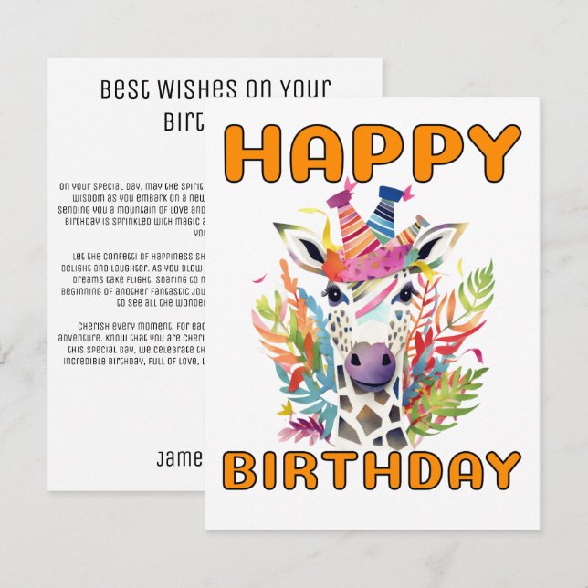 Towering Giraffe Birthday Anteckningskort (Fram/baksida)