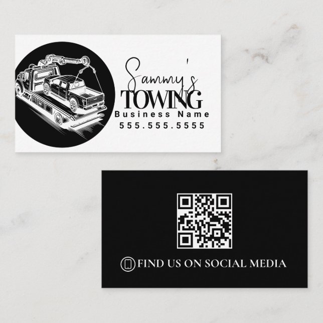 Towing Services QR Code Black and White Visitkort (Fram/baksida)