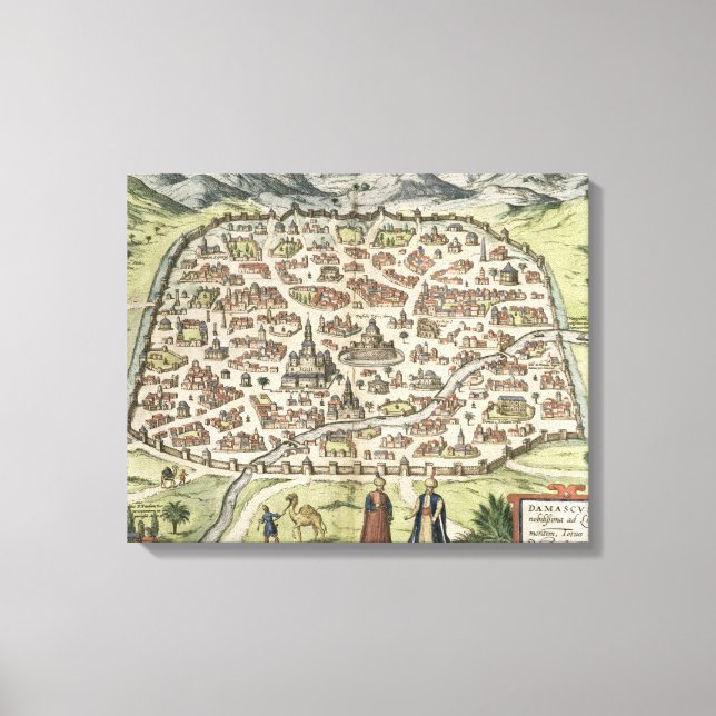 Town karta of Damaskus, Syrien, 1620 (engrave) Canvastryck (Framsida)