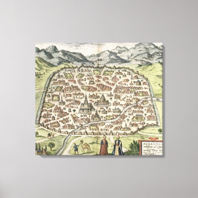 Town karta of Damaskus, Syrien, 1620 (engrave) Canvastryck (Framsida)