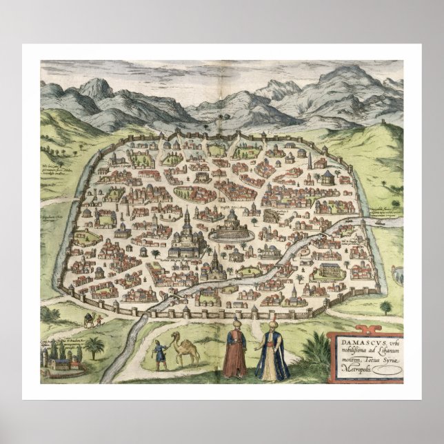 Town karta of Damaskus, Syrien, 1620 (engrave) Poster (Framsidan)