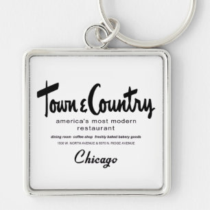 Town & Land Restaurants, Chicago, IL Fyrkantig Silverfärgad Nyckelring