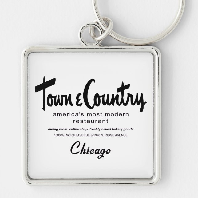 Town & Land Restaurants, Chicago, IL Fyrkantig Silverfärgad Nyckelring (Framsidan)