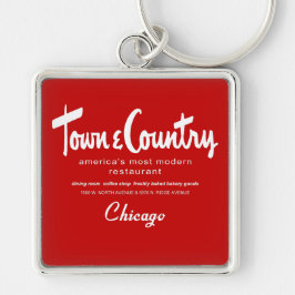 Town & Land Restaurants, Chicago, IL Fyrkantig Silverfärgad Nyckelring