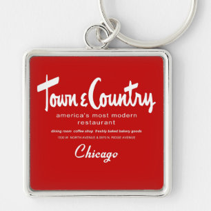 Town- & landrestauranger, Chicago, IL Fyrkantig Silverfärgad Nyckelring