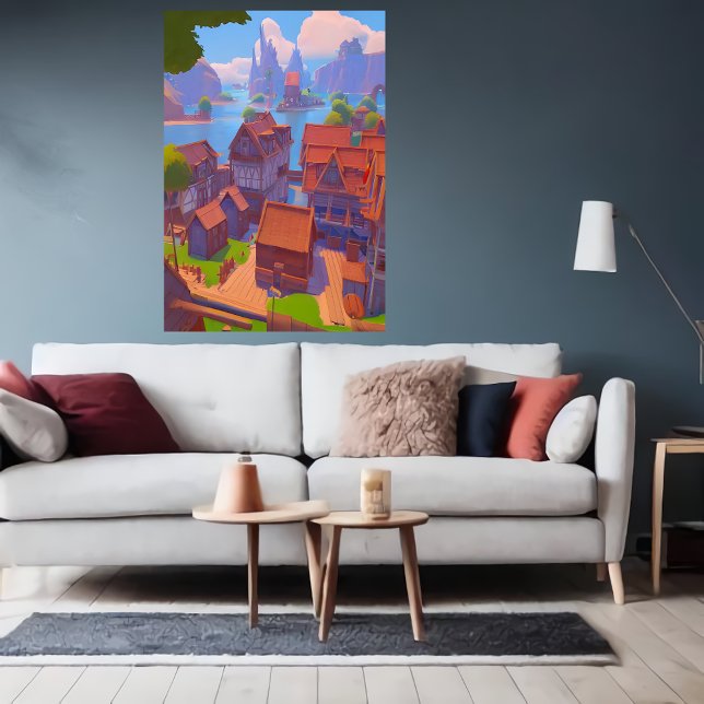 Town nära havet | AI Art Poster (Skapare uppladdad)
