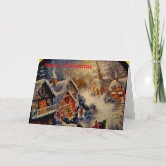 town som scene_Painting, god jul Helgkort