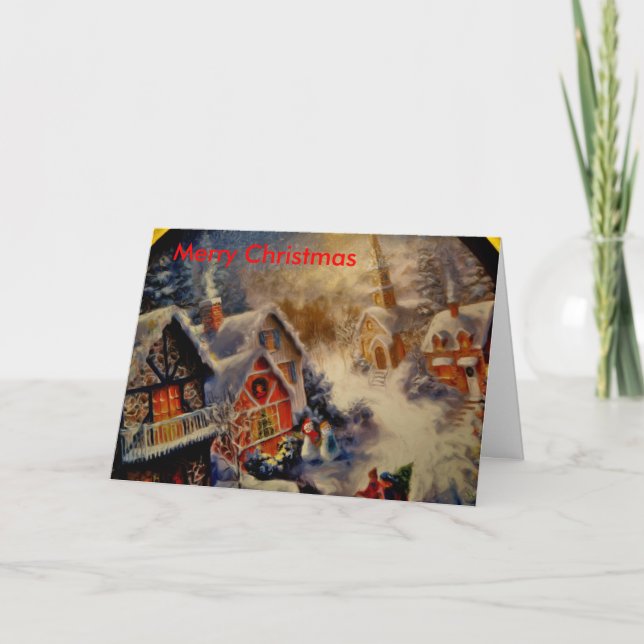 town som scene_Painting, god jul Helgkort (Framsida)