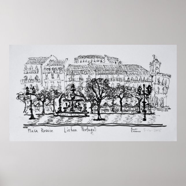 Town Square Placa Rossio | Lissabon, Portugal Poster (Framsidan)