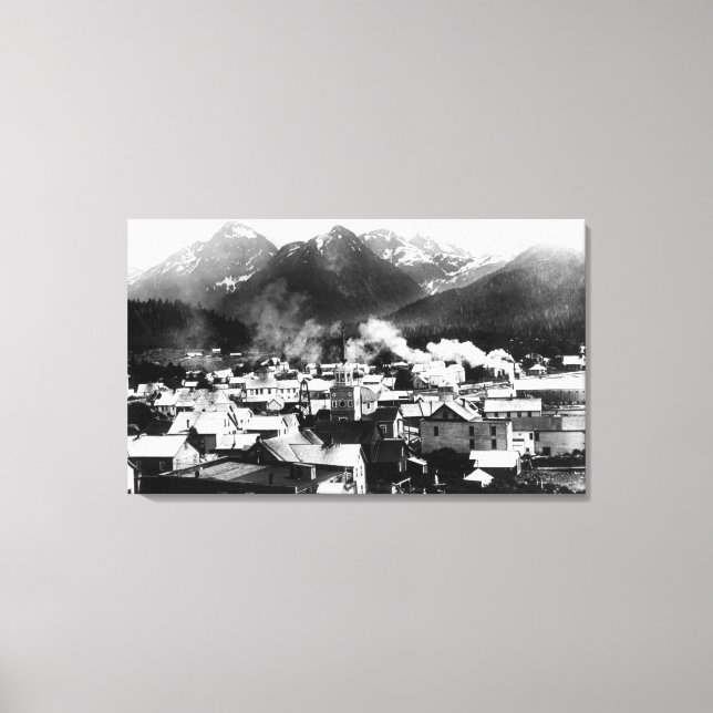 Town View of Sitka, Alaska with Pyramid Canvastryck (Framsida)