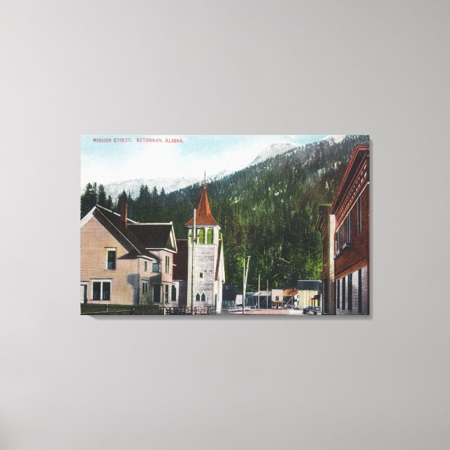 Town View of Uppdrag StreetKetchikan, AK Canvastryck (Framsida)