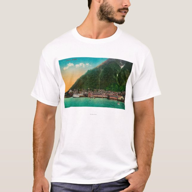 Townen beskådar av Juneau, AlaskaJuneau, AK 2 T Shirt (Framsida)
