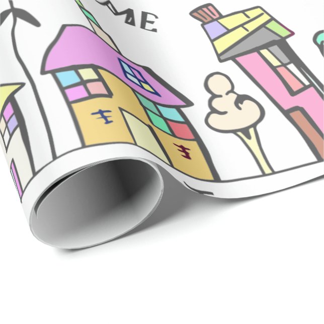 TOWNHUS SOM SLÅR IN PAPPER FÖR HAUSEWARMING-GÅVOR PRESENTPAPPER (Rullad Hörn)