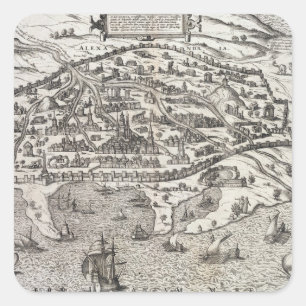 Townkarta av Alexandria i egyptenen, c.1625 Fyrkantigt Klistermärke