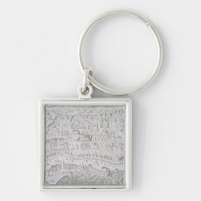 Townkarta av Constantinople, Turkiet, c.1650 Fyrkantig Silverfärgad Nyckelring (Framsidan)