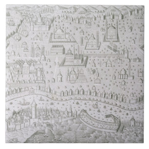 Townkarta av Constantinople, Turkiet, c.1650 Kakelplatta