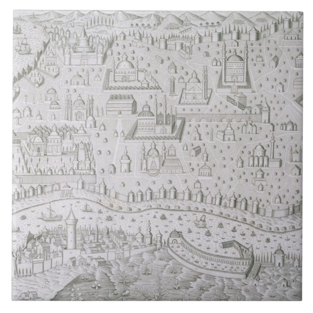 Townkarta av Constantinople, Turkiet, c.1650 Kakelplatta (Framsidan)