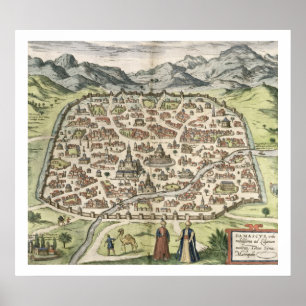 Townkarta av Damascus, Syrien, 1620 (gravyr) Poster