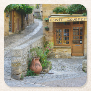 Townscape i Dordogne, frankrikekustfartyg Underlägg Papper Kvadrat