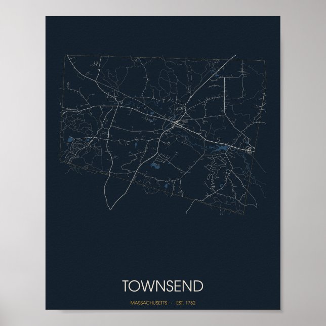 Townsend Massachusetts Gatukarta Poster (Natt) (Framsidan)