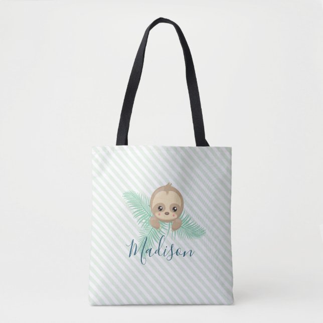 Toxettrutan Cute Grönt Baby Sloth Monogram Tygkasse (Framsida)