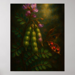 Toxic Elegance: The Rosary Pea Impressionistic Oil Poster