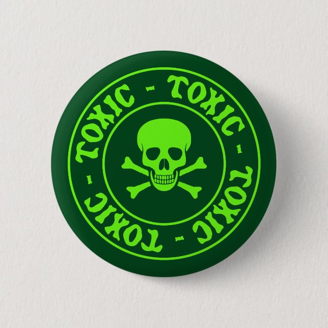 Toxic Grönt Skull och korsben Knapp (Framsida)