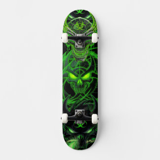 Toxic Neon Biohazard Skalle | Grön Slime Skateboar Mini Skateboard Bräda 18,5 Cm