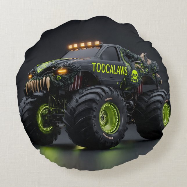 Toxisk Bio-Pansar Monstertruck - Neon Grön Cyber Rund Kudde (Baksidan)