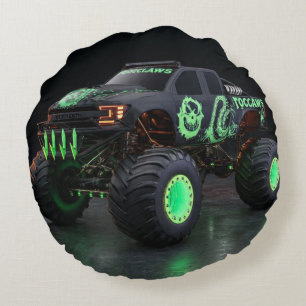 Toxisk Bio-Pansar Monstertruck - Neongrön Cyber Rund Kudde