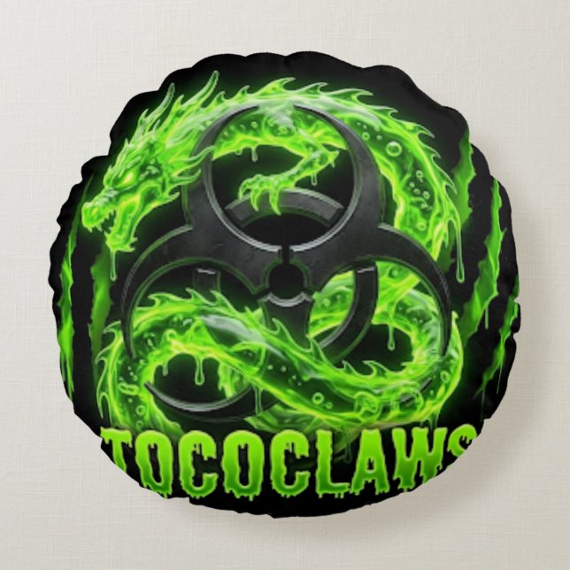 Toxisk klo Biohazard Drake - Neongrön slem Rund Kudde (Framsidan)