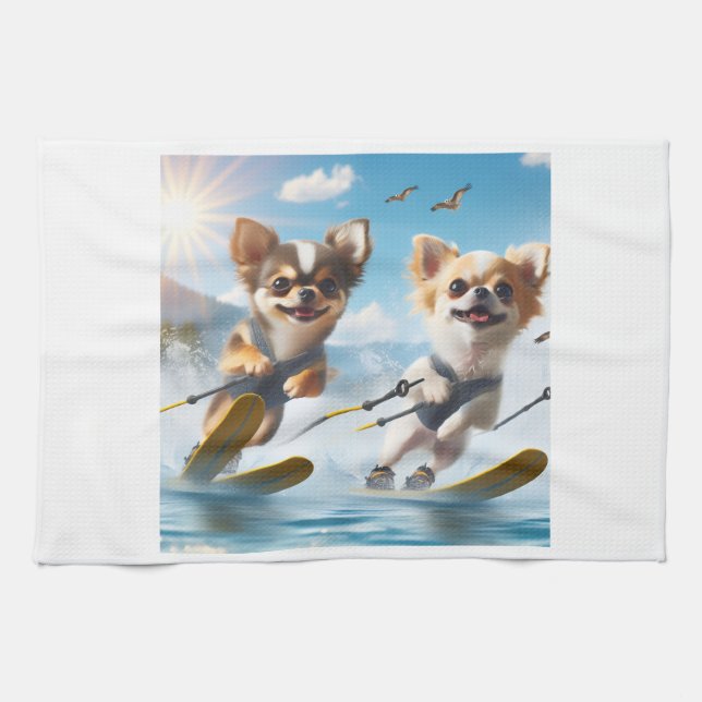 Toy dogs Waterskiing! Kökshandduk (Horisontell)