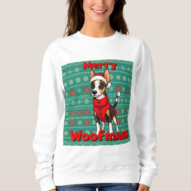 Toy Fox Terrier Merry Woofmas T Shirt (Framsida)