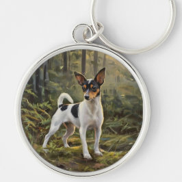 Toy Fox Terrier Rund Silverfärgad Nyckelring