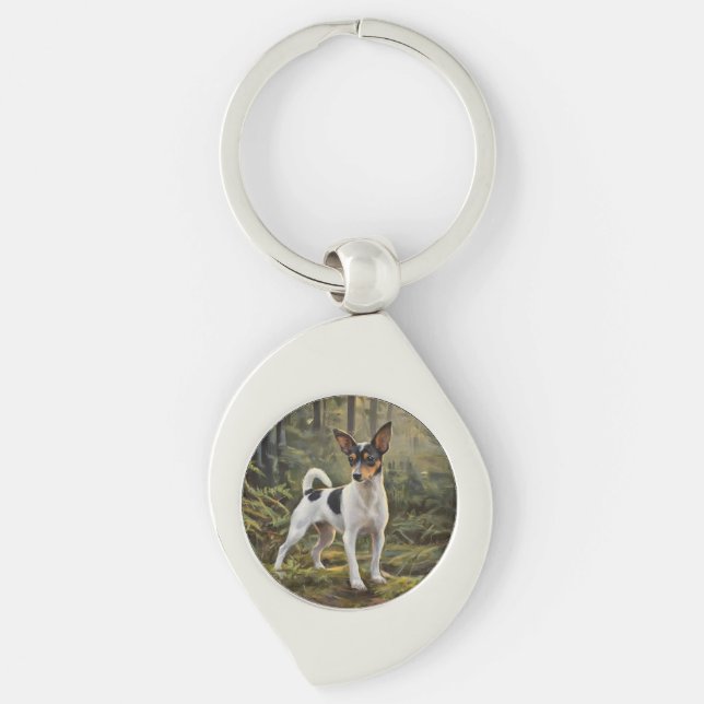 Toy Fox Terrier Swirl Silverfärgad Nyckelring (Framsidan)