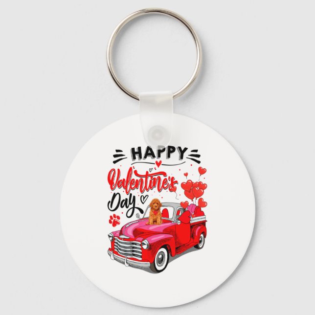 Toy Odle Heart Red Truck Happy Valentine Day Dog  Nyckelring (Framsida)