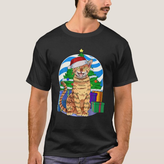 Toyger Cat Funny Santa Julgran Decor T Shirt (Framsida)