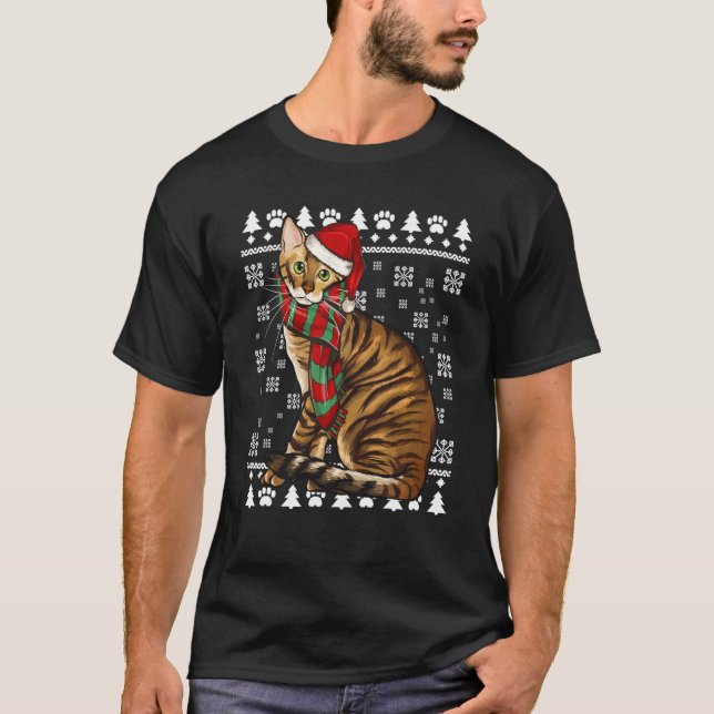 Toyger Cat Santa Hat Julafton God jul T Shirt (Framsida)