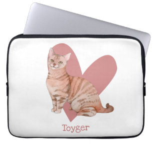Toyger Cat Watercolor Kattunge Rosa Heart Laptop Fodral