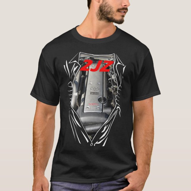 Toyota 2JZ Engine Art Horsepower Supra AWD Cars CC T Shirt (Framsida)
