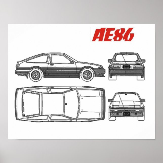 toyota corolla ae86 blue print poster (Framsidan)
