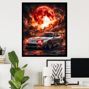 Toyota Supra MK4 Under en blodröd måne Poster