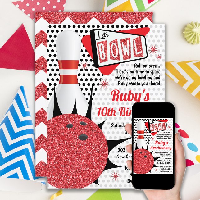 Tpin-stift för Bowling Party Retro Pin Inbjudningar (Skapare uppladdad)