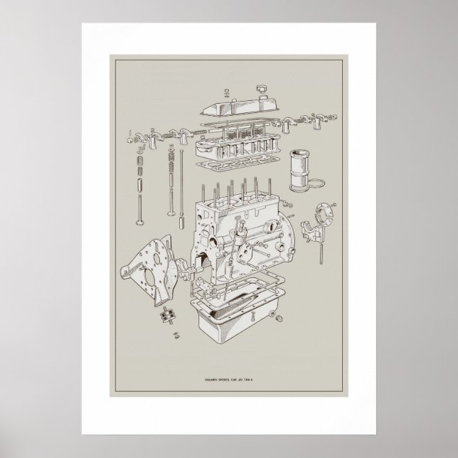 TR4A-Poster motorschema - OffWhite Poster (Framsidan)