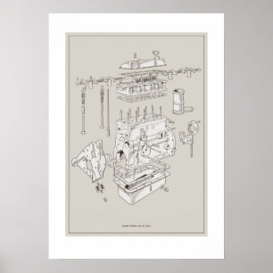 TR4A-Poster motorschema - OffWhite Poster