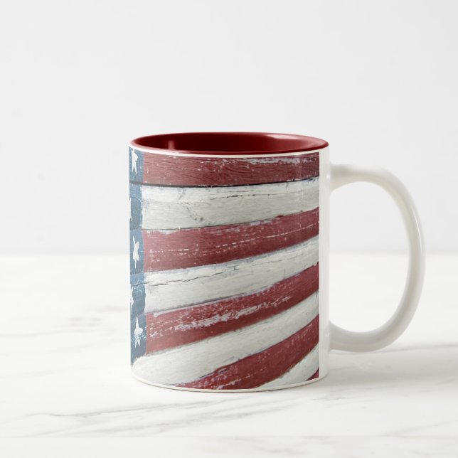 Trä American Flagga Två-Tonad Mugg (Höger)