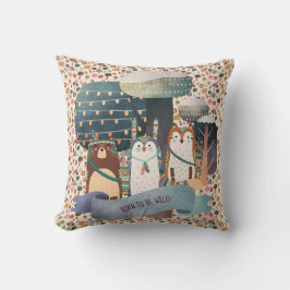 Trä Animals Tribal Pillow - Born för vild Kudde