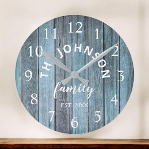Trä Anpassningsbar Family Namn Rustic Beach House Rund Klocka