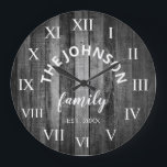 Trä Anpassningsbar Family Namn Rustic Farmhouse Stor Klocka<br><div class="desc">grått (grått)-trästallets stil är en perfekt för ditt land bondhus eller vardagsrum. Anpassa till din familj namn och skapa år för en unik födelsedagspresent eller julklapp på personligen.</div>